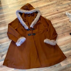 SHEIN Curve 4XL Fur Hooded Cottagecore Jacket Rust Brown
